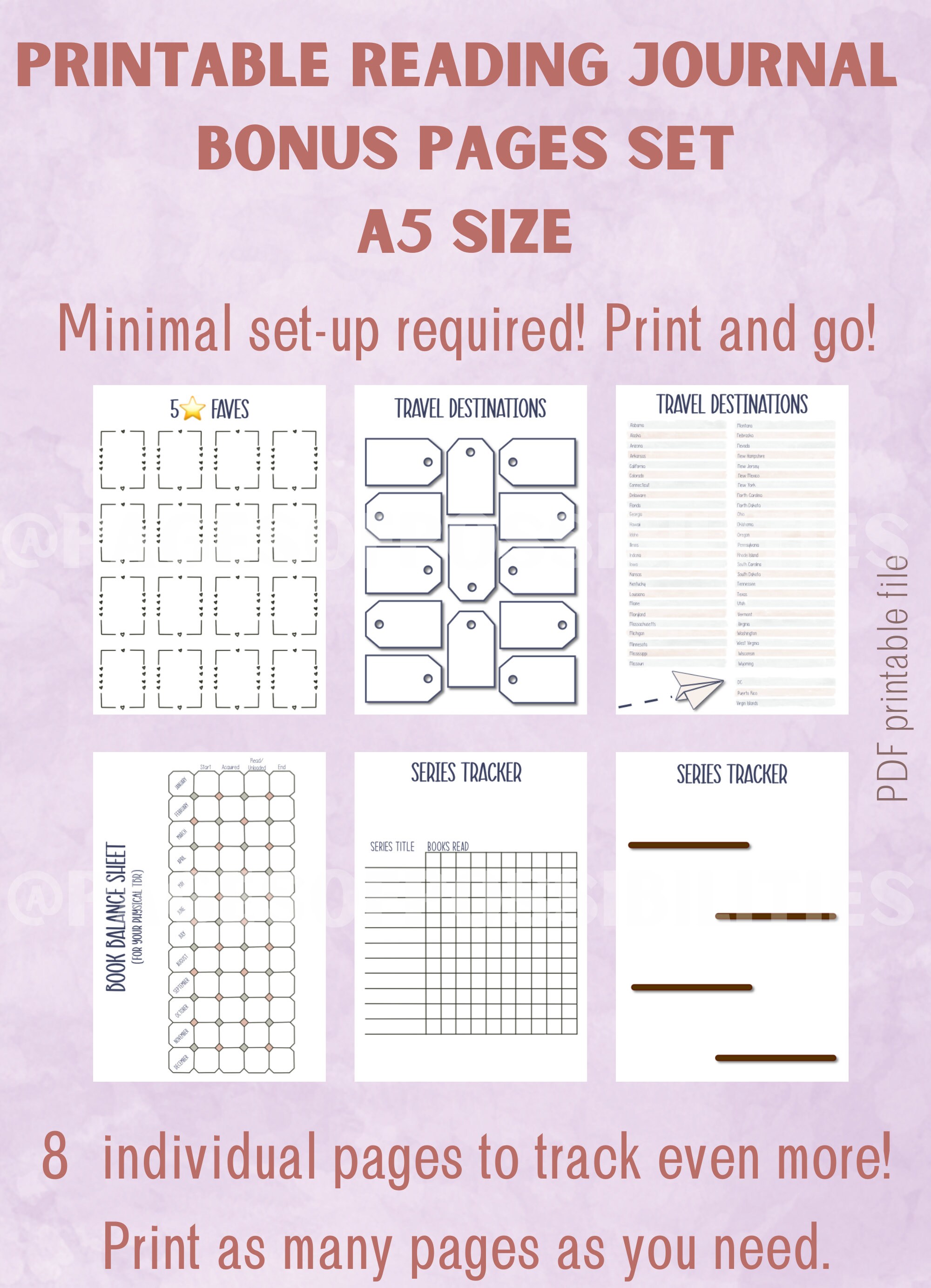 Printable Reading Journal Bonus Pages: Series Tracker, Book Balance ...