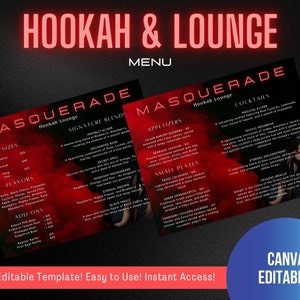 Themed Hookah and Lounge Menu - Masquerade - 2 Pages