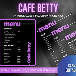 Cafe Betty Minimalist Hookah Menu - Black