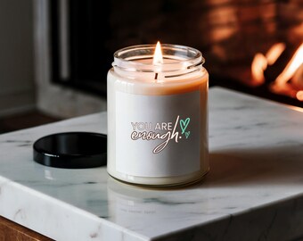 Vela de soja perfumada "Eres suficiente", regalo inspirador de amor propio, vela de afirmación positiva, regalo para un amigo o un regalo de agradecimiento.
