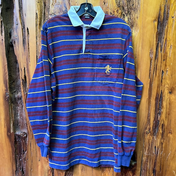 Vintage 90s Polo Ralph Lauren Blue Rugby Shirt Made In USA Size L