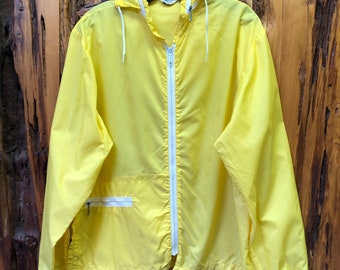 Vintage jaren '90 Woolrich Yellow Talon Full Zip Packable Capuchon Windbreaker Geventileerd jasje Maat L