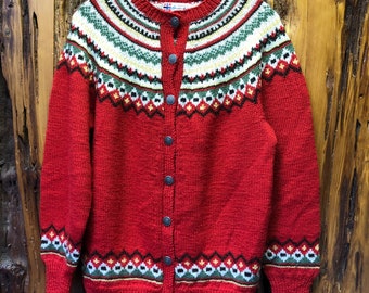 Cardigan nordique Fair Isle vintage des années 60, tricoté à la main norvégien, taille L-XL