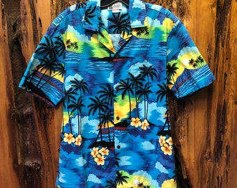 Vintage 80s Aloha Republic Hawaiian Shirt Men Tropical Flowers Beach Summer Shirt Size L