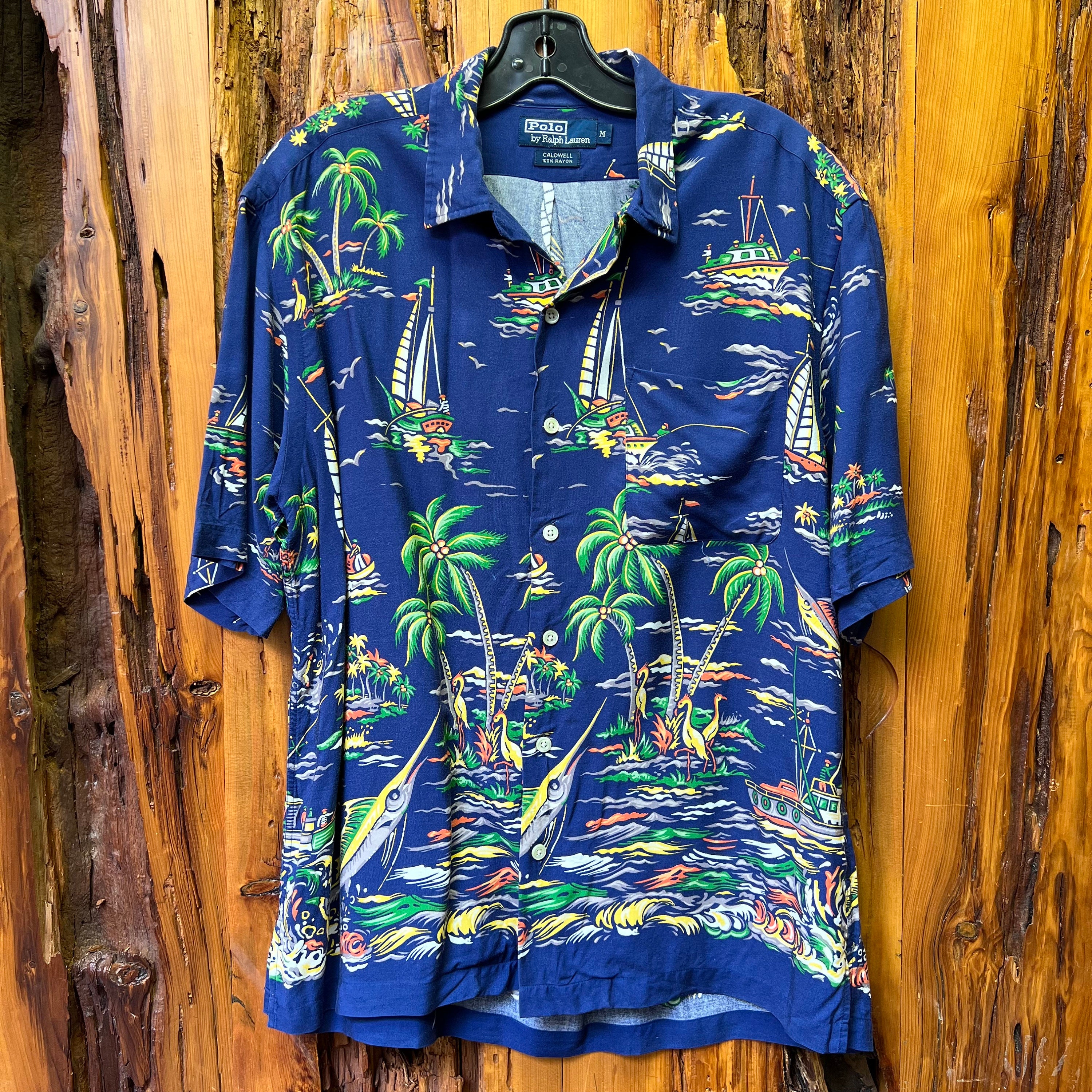 Vintage 80s-90s Polo Ralph Lauren Hawaiian Half Sleeve Caldwell Rayon Shirt  Size M