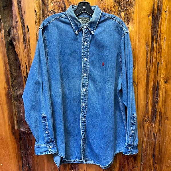 Vintage 90s Polo Country Ralph Lauren Denim Button Up Shirt Size XL