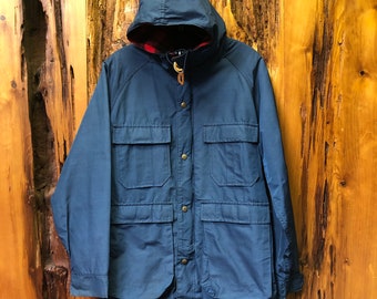 Vintage 90s L.L. BEAN Baxter State Parka Blue Jacket Wool Red Plaid Flannel Size Small