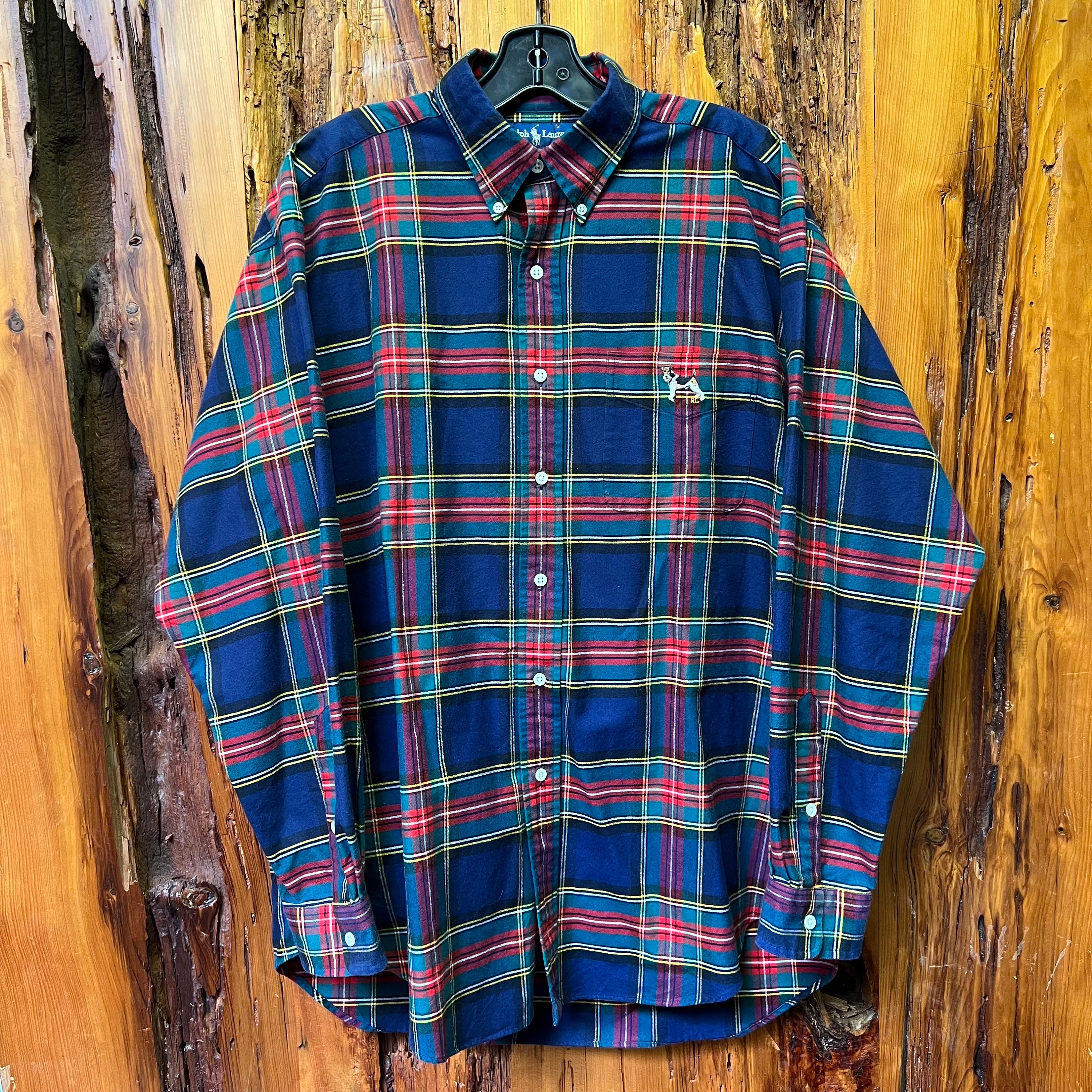 Vintage Polo Ralph Lauren Cream Plaid Flannel Long Sleeve Button