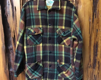 Abrigo Vintage 90s Caribou Lana Cuadros Tartan Verde Talla S