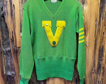 Vintage 50er Jahre Detroit Knitting Mills 100% Schurwolle V-Ausschnitt Pullover Größe S-M