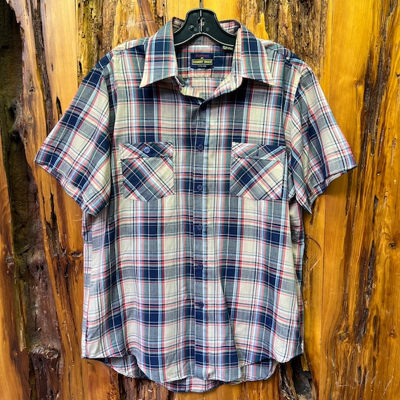Vintage 70s 80s Sportswear by Country Touch Plaid Short Sleeve Button up  Shirt Size L 