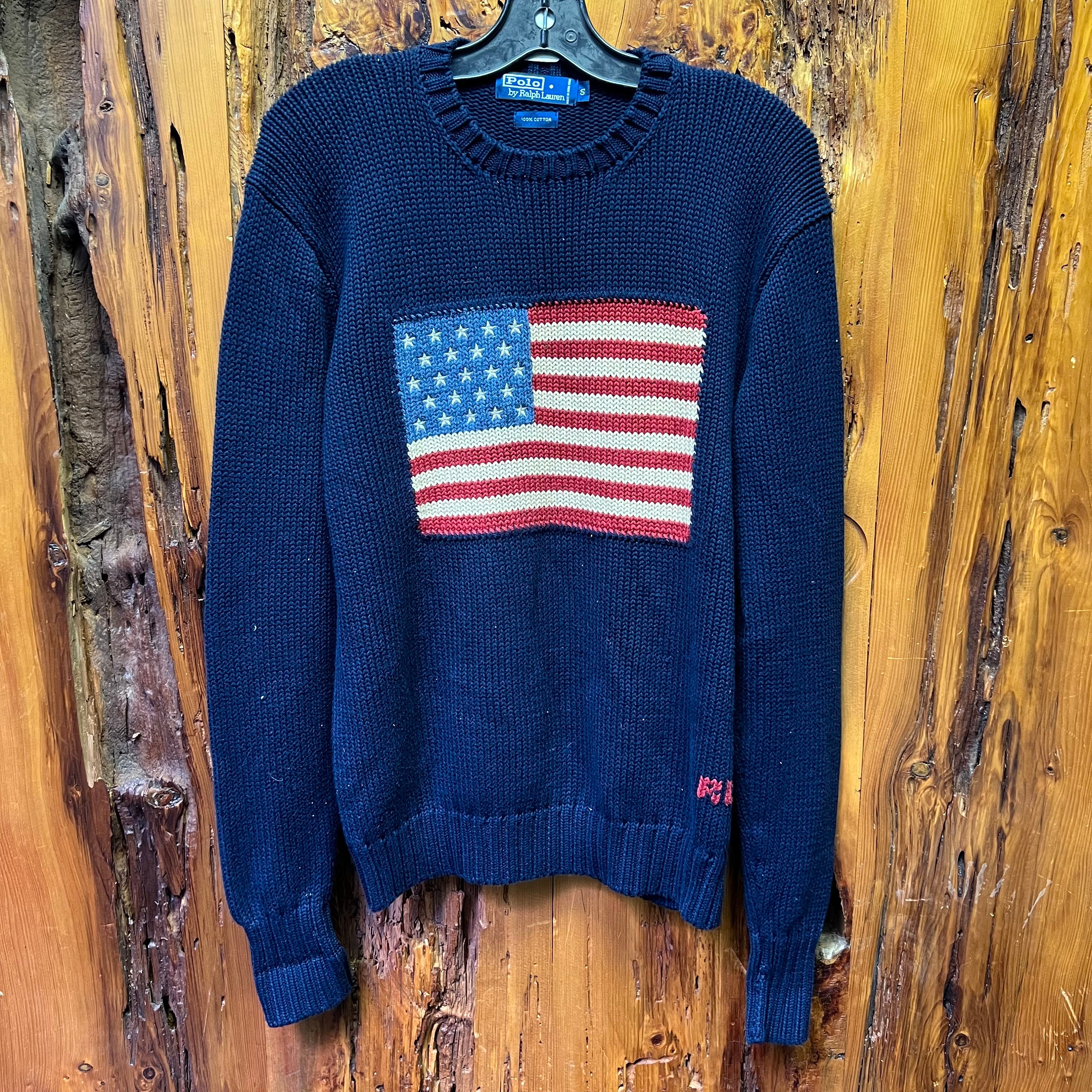 Polo Ralph Lauren Vintage American Flag Sweatshirt USA Pullover Grey Large