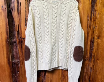 Vintage 80er 90er Jahre Polo Ralph Lauren Zopfmuster Wolle Leinen Mischung Pullover Größe 2L