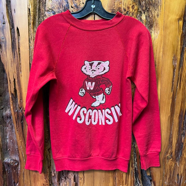 Vintage 80s Wisconsin University Collegiate Crewneck Sweatshirt Size S Made in USA