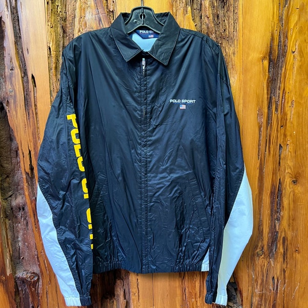Vintage 90s Polo Sport Ralph Lauren Black Windbreaker Jacket Size M