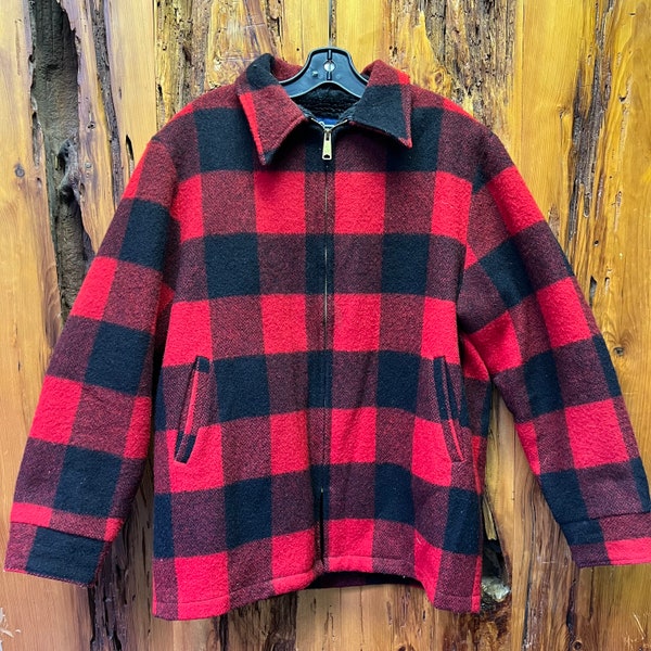 Vintage 80s 90s Woolrich Pile Lined Buffalo Plaid Wool Jacket Size L