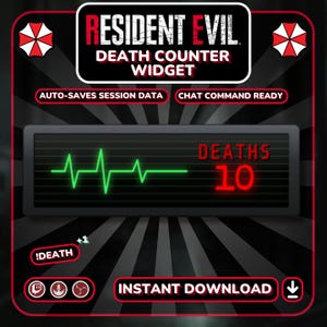 Twitch Death Counter Widget - Speichert Sitzungsdaten - Animierter Resident Evil Stil mit Chat-Kommandos