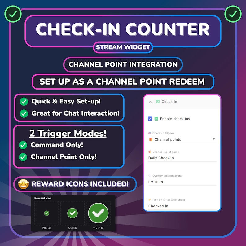 Check Mark Counter Twitch Check-in Counter & Lurk Widget | Daily Tracker | Channel Points ...