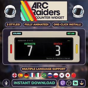 Contador animado de Arc Raiders: multiidioma, guardado automático, comandos de chat y efectos de sonido.