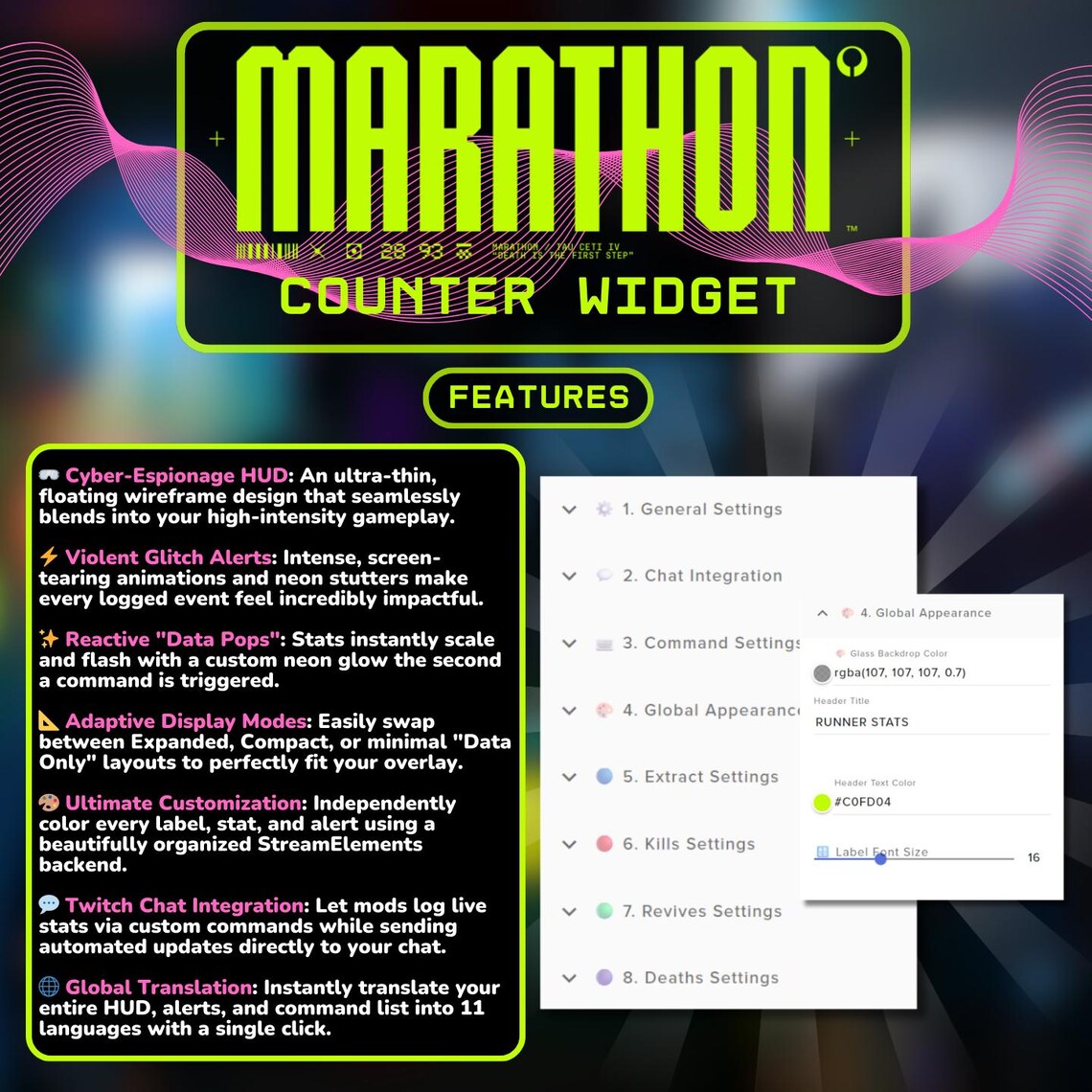 Stream Counter Marathon Game Stream Overlay | Animated Extraction & Kill Counter for ...