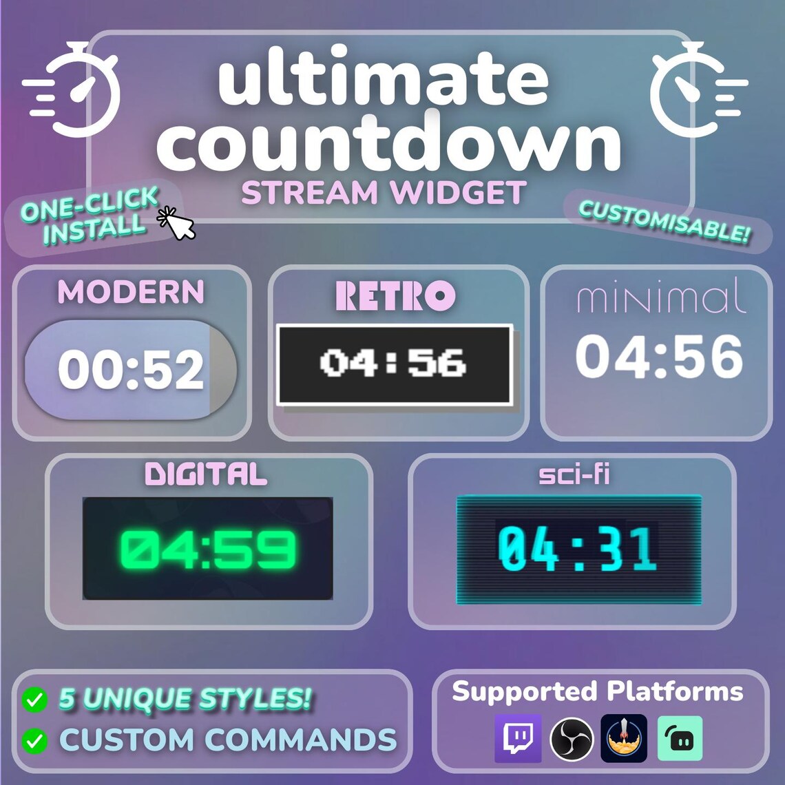 Countdown Widget for Twitch | 5 Pro Styles, Animated, Chat Controlled ...