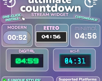Countdown Widget For Twitch | 5 Pro Styles, Animated, Chat Controlled | Customisable | StreamElements | StreamLabs