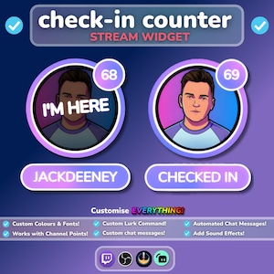 Twitch Check-in Counter & Lurk Widget | Tagesplaner | Channelpunkte + Chat-Kommando | StreamElements OBS Overlay