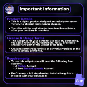 Puede incluir: Gr&aacute;fico de informaci&oacute;n de producto digital con fondo morado oscuro y texto blanco. El gr&aacute;fico incluye detalles sobre el producto, t&eacute;rminos de licencia y requisitos de uso. El texto incluye "Informaci&oacute;n importante", "Detalles del producto", "T&eacute;rminos de licencia y uso" y "Requisitos".