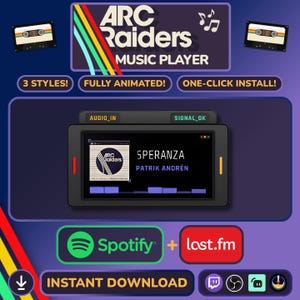 Reproductor de música Arc Raiders / Widget StreamElements de Spotify / HUD táctico animado de ciencia ficción