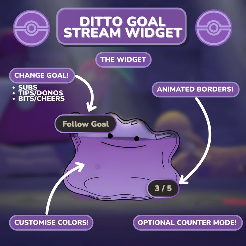 Animated Ditto Blob Goal Widget | Cozy Streamelements Tracker | Pokopia ...