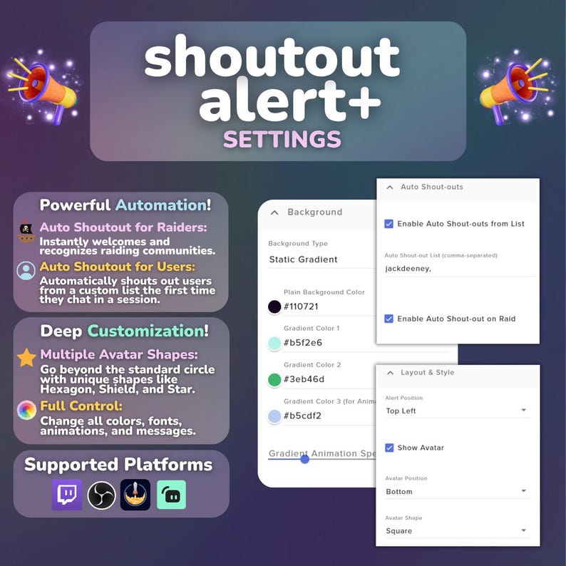 Animated Streamer Shoutout Widget With Chat Message: Auto Raider & VIP ...