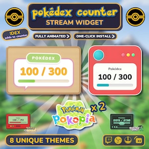 Animated Pokedex Stream Widget: 8 Themes, Twitch Overlay (2 x Pokopia Themes)