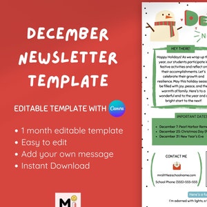 December Newsletter Template, Editable Newsletter, Monthly Newsletter, School Newsletter, Classroom Newsletter, Preschool Newsletter