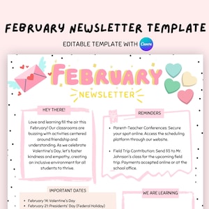 February  Newsletter Template, Editable Newsletter, Monthly Newsletter, School Newsletter, Classroom Newsletter, Preschool Newsletter