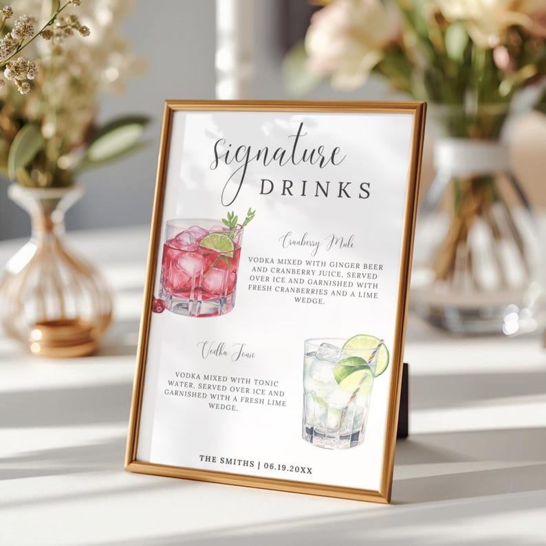 Signature Drink Sign, Signature Cocktail Sign, Modern Editable Drink ...