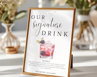 Signature Drink Sign, Signature Cocktail Sign, Modern Editable Drink Menu, Bar Menu Sign, Signature Drink Sign Template, Canva Template
