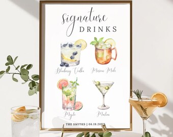 Signature Drink Sign, Signature Cocktail Sign, Modern Editable Drink Menu, Bar Menu Sign, Signature Drink Sign Template, Canva Template