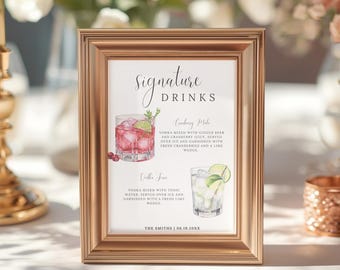 Signature Drink Sign, Signature Cocktail Sign, Modern Editable Drink Menu, Bar Menu Sign, Signature Drink Sign Template, Canva Template