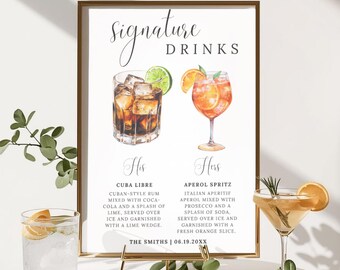 Signature Drink Sign, Signature Cocktail Sign, Modern Editable Drink Menu, Bar Menu Sign, Signature Drink Sign Template, Canva Template