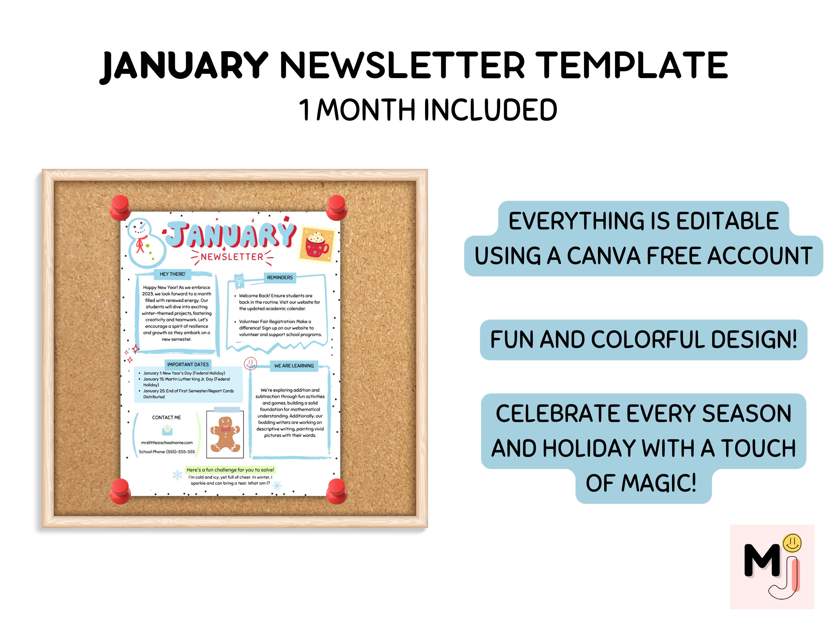 January Newsletter Template, Editable Newsletter, Monthly Newsletter January Newsletter Template, Editable Newsletter, Monthly Newsletter