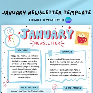 January Newsletter Template, Editable Newsletter, Monthly Newsletter, School Newsletter, Classroom Newsletter, Preschool Newsletter