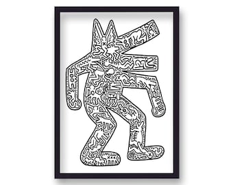 Figura collage de Keith Haring paseando a su perro
