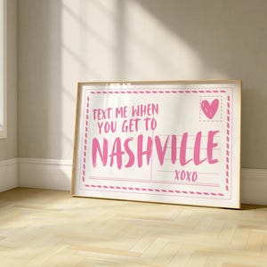 Arte mural rosa de Nashville, arte mural imprimible de Nashville, impresión de postal de Tennessee, póster para dormitorio universitario, arte mural rosa de Nashville, TN