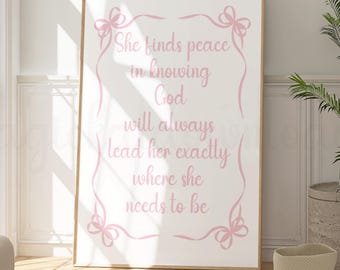 Coquette Pink Christian Wall Art, Pink Christian Poster, Dorm Room Wall Art, Coquette Poster, Light Pink Christian Bible Verse Wall Decor