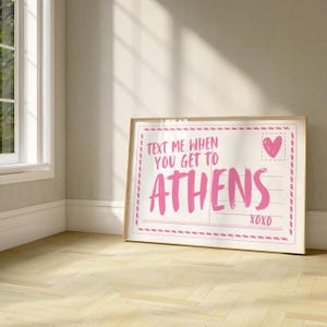 Art mural d'Athènes, art mural imprimable pour dortoir Georgia, impression GA d'Athènes, m'envoyer un texto quand vous arrivez à Athènes, art mural carte postale d'Athènes en Géorgie