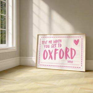 Art mural Oxford rose, art mural imprimable pour dortoir Oxford, impression Oxford, m'envoyer un SMS quand vous arrivez à Oxford, carte postale Oxford MS art mural