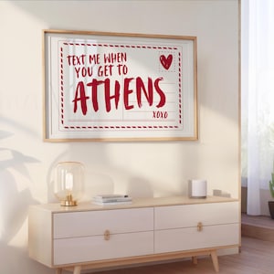 Arte murale di Athens, stampabile per dormitori in Georgia, stampa rossa di Athens GA, mandami un messaggio quando arrivi ad Athens, cartolina da parete di Athens Georgia