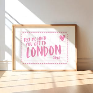 Art mural Londres rose, impression d'Angleterre, envoyez-moi un SMS quand vous arrivez à Londres, décoration murale Londres rose, impression carte postale Royaume-Uni