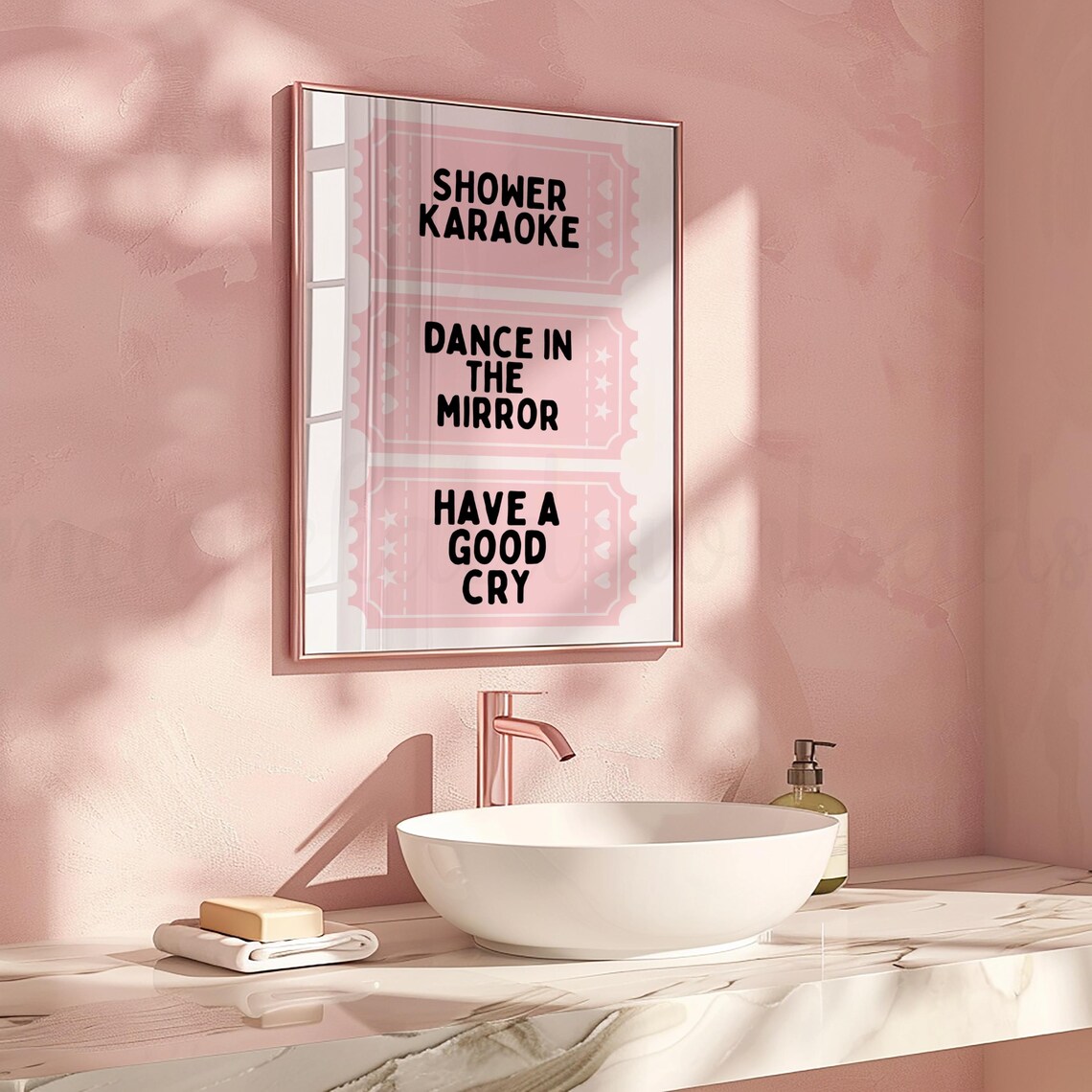 Shower Karaoke Print, Girly Bathroom Wall Art, Pink Retro Ticket Art ...