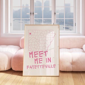 Arkansas Map Wall Art, Fayetteville Dorm Room Printable Wall Art, Fayetteville Print, Pink Dorm Room Poster, Arkansas Uni Dorm Wall Art
